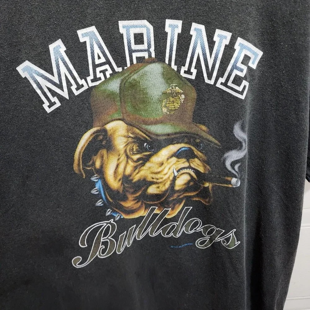 VTG 1980s Marine Bulldogs Military Army Single Stitch Short Sleeve T Shirt Sz XL